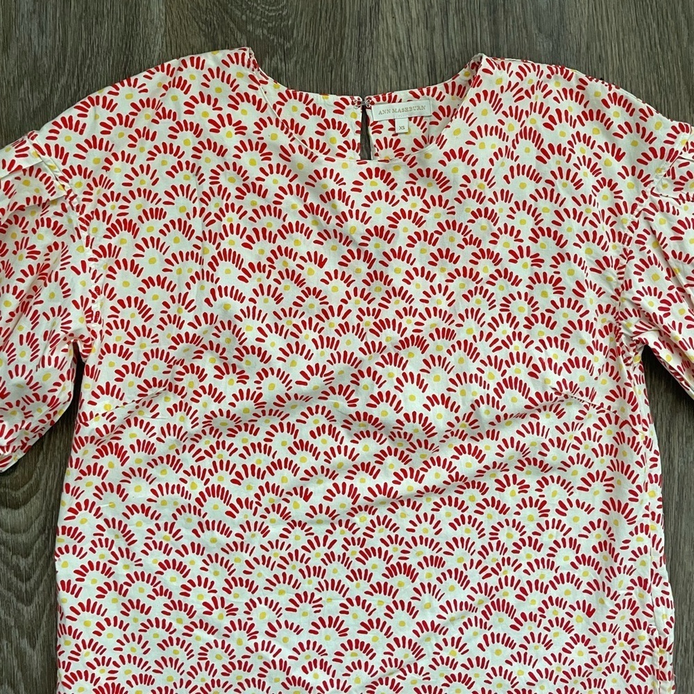 Ann Mashburn XS Puff Sleeve Cotton Dress Red Floral Romantic Southern prep $395 - Picture 4 of 7
